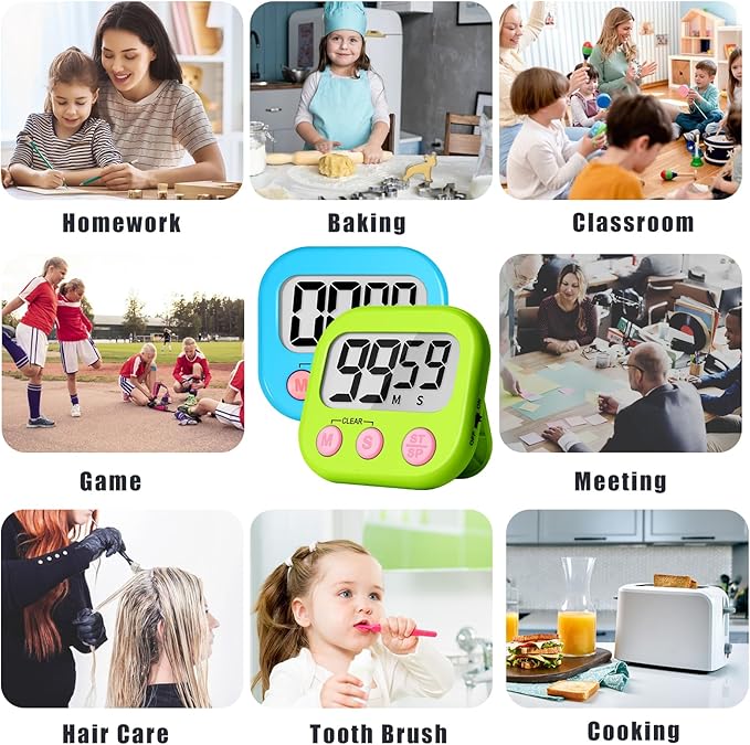 ZILLEEN Classroom Timer for Kids Teachers Digital Timers, Blue Green 6 Pack