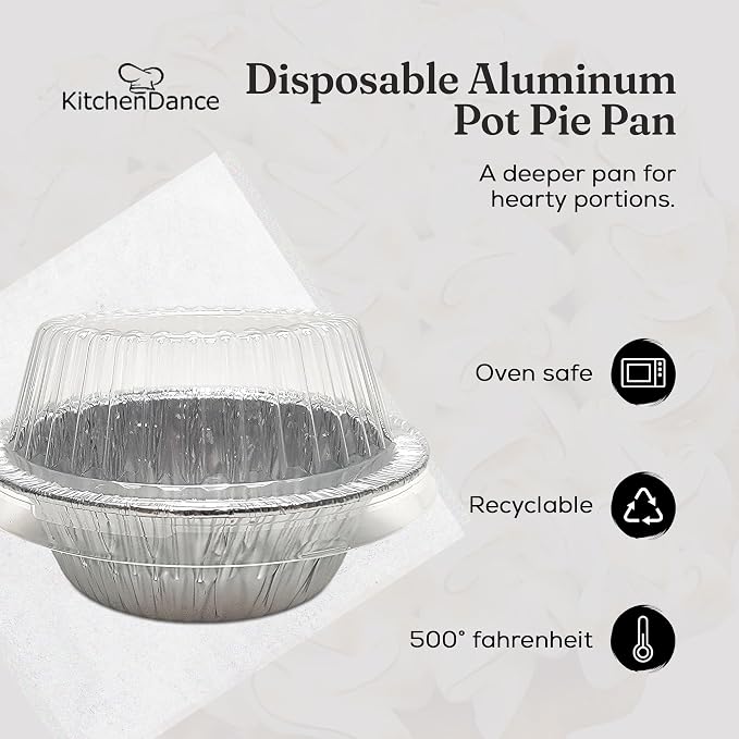 Durable Packaging Disposable Aluminum Foil Extra Deep Meat Pan with Clear Snap on Lid - 5 3/4 Round Oven Safe Pot Pie Pan, Baking Pan Perfect for Cobblers and Casseroles, 2400P (Pack of 50)