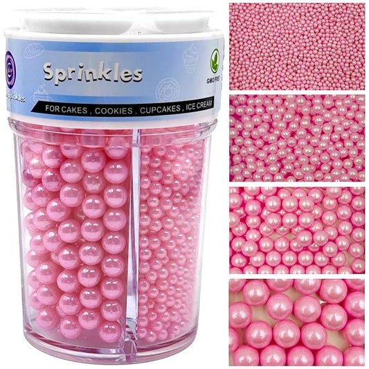 Sprinkles for Cake Decorating, 7.8oz Pink Pearl Sprinkles Mix for Valentine's Cake Cupcake Cookie Baking Ice Cream Toppings