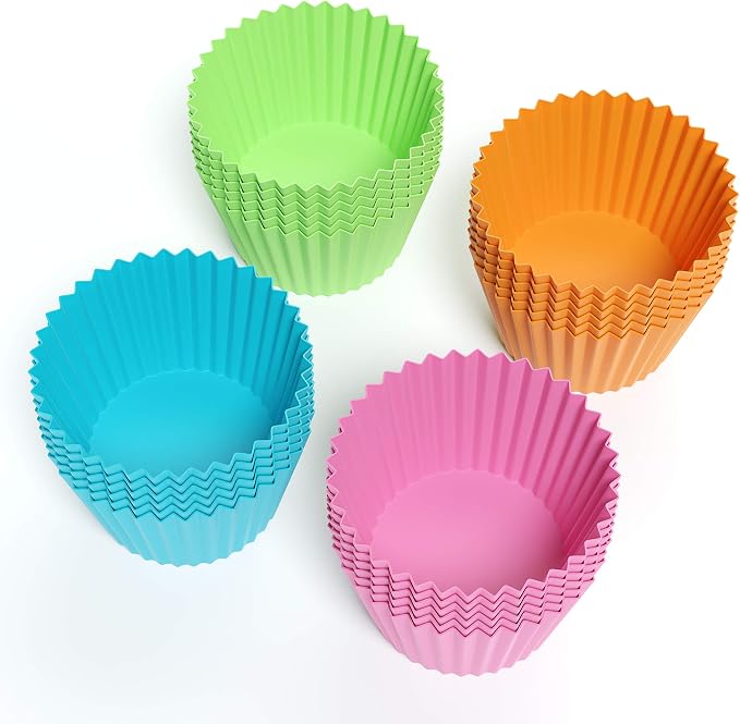 Bakerpan Silicone Mini Cupcake Liners 24 Pack - Reusable Non-Stick Muffin Cups - BPA-Free Baking Cups for Mini Muffin Pan, Candy & Chocolate Molds, 4 Vibrant Colors