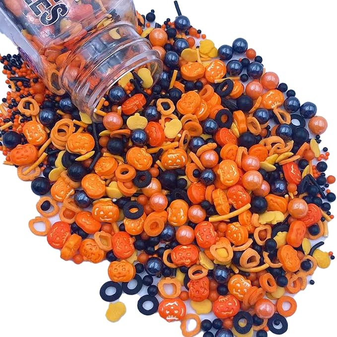 Sentovac Halloween Pumpkin Sprinkle Fall Orange Black Pearl Mix Sprinkles Edible for Cake Decorating Sugar Candy Cookie Cupcake Topper Baking Decorations Halloween Christmas Thankgiving Supplies