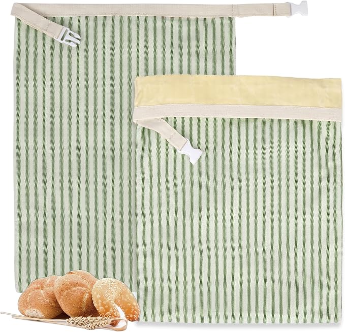Stripe Reusable Beeswax Bread Bags for Homemade Bread & Sourdough, 2-Pack XL Airtight Food Storage Bags, Organic Cotton Linen Covers - Freezer-Friendly Freshness Preservation Keeps Fresh Longer