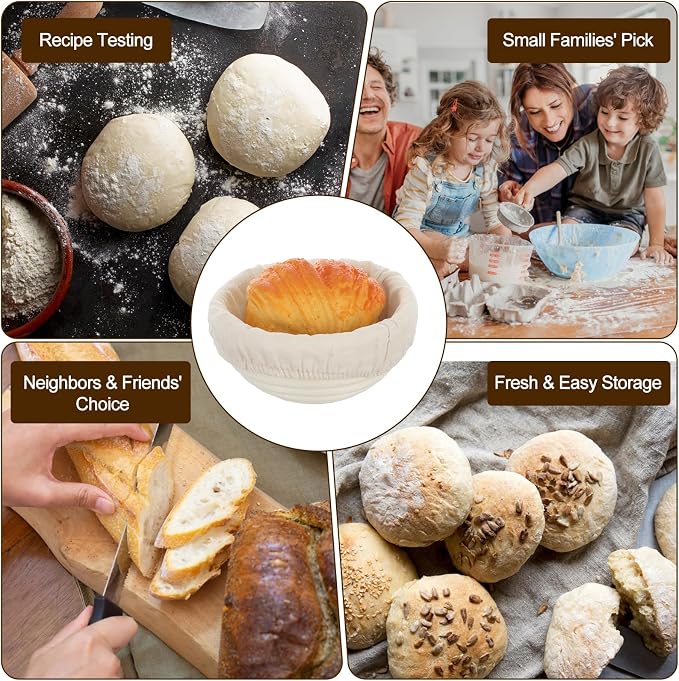Mini Sourdough Basket Set of 4 Banneton Bread Proofing Basket 5 Inch Round Small Proofing Baskets with Cloth Liner, Rattan Baking Supplies for Artisan Bread
