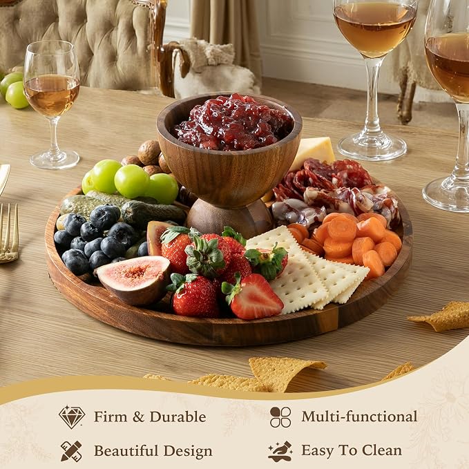 Cake Stand with Lid, 2 in 1 Acacia Wood Acrylic Dome, No Glass, 12in | 2 In 1 Cake Stand & Charcuterie Board, More Stable and Large, Suitable for Various Party Scenes, Inclued EDIBLE PENS with DIY
