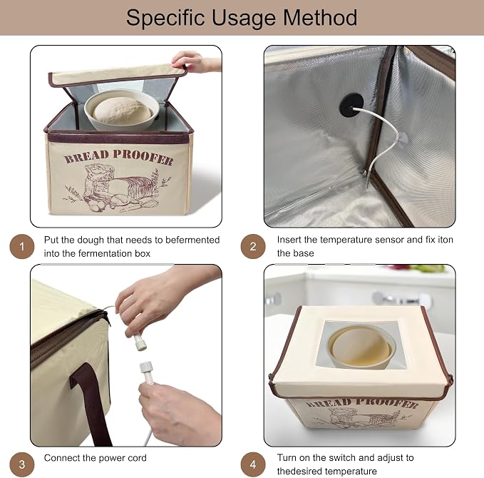 Foldable Bread Proofing Box, Versatile Dough Proofer, Upgraded Warming Basket with 50–113℉ Abjustable Temperature & Timer, Linen Bread Bag, Ideal for Sourdough, Pizza, Yogurt