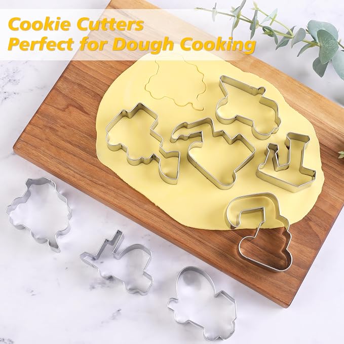 ZADE Construction Theme Bulldozer Cement Mixer Dump Truck Crane Excavator Forklift Train Cookie Cutters Set 8 Pcs Stainless Steel Cookie Biscuit Sandwich Mold Fondant Cutter for Baking