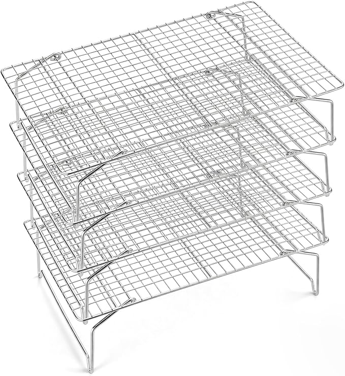 P&P CHEF 4 Tier Cooling & Baking Racks, Stainless Steel Stackable Grid Cooking Rack for Cooling Roasting Grilling, Collapsible & Heavy Duty, Oven & Dishwasher Safe, 15" x 10"