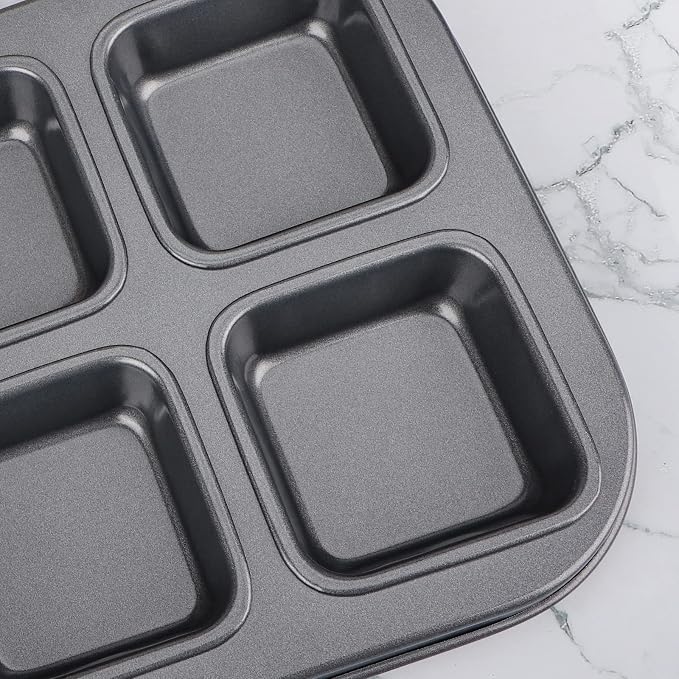 Beasea Square Brownie Pan, Nonstick 6 Cavity Muffin Pan Brownie Cake Pan Mini Cheesecake Cupcake Bakeware Carbon Steel Brownie Baking Tray Bakeware for Oven Baking