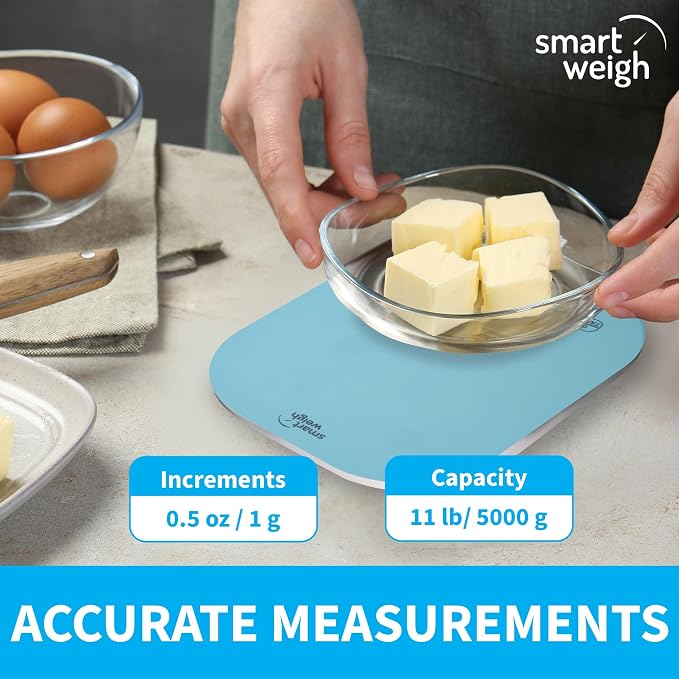 Smart Weigh Blue Digital Kitchen Scale for Cooking, Weight Loss, Calorie Tracking, Baking, Food Portion Control, and Meal Prep - Accurate Measurements in Grams and Ounces