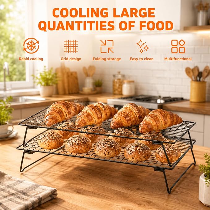 Baking Cooling Rack, Sourdough Cooling Rack, 16.93×11.02×3 Inch Iron Baking Cooling Racks for Cooking and Baking, Suitable for Dessert Cafe Bakery, Black 1 PCS