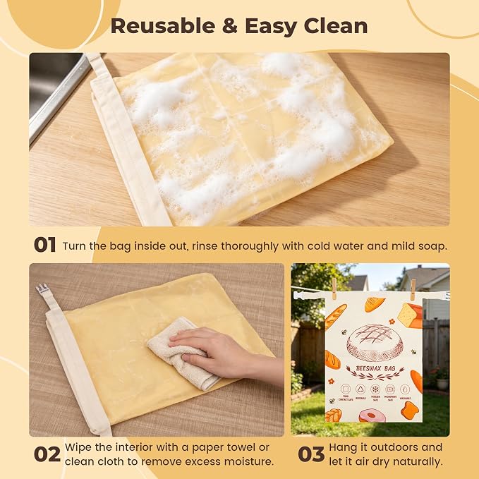 Beeswax Bread Bags for Homemade Bread, 2pcs Reusable Cotton Bread Bags, 17''x13'' Sourdough Storage, Large Reusable Bread Bag, Eco-Friendly Loaf Guard
