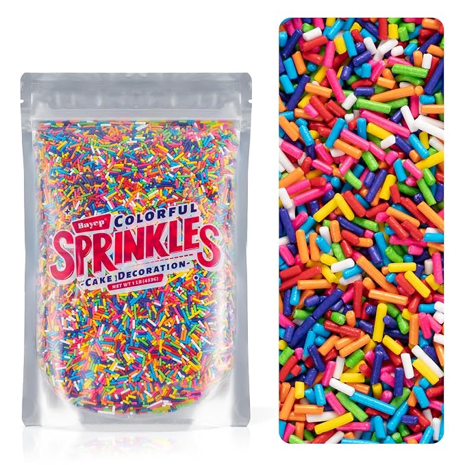 Edible Rainbow Sprinkles Bulk 16 oz Bulk Rainbow Jimmies for Ice Cream Dessert Toppings brownies Cookies, Cupcakes, Cake Decorating Birthday Baby Shower
