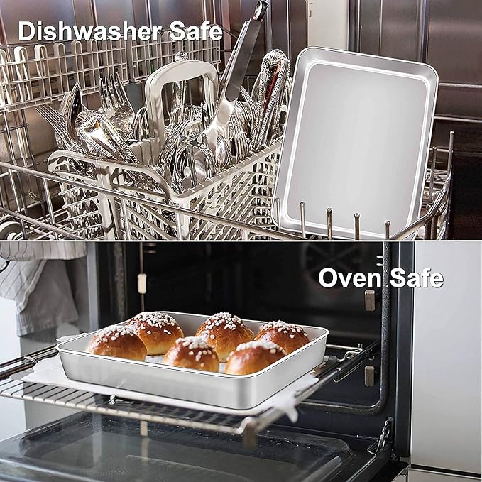 Sheet Pan,Cookie Sheet,Heavy Duty Stainless Steel Baking Toaster Oven Jelly Roll Deep Edge,Superior Mirror Finish, Dishwasher Safe (7.9 * 9.85 * 2 inches)
