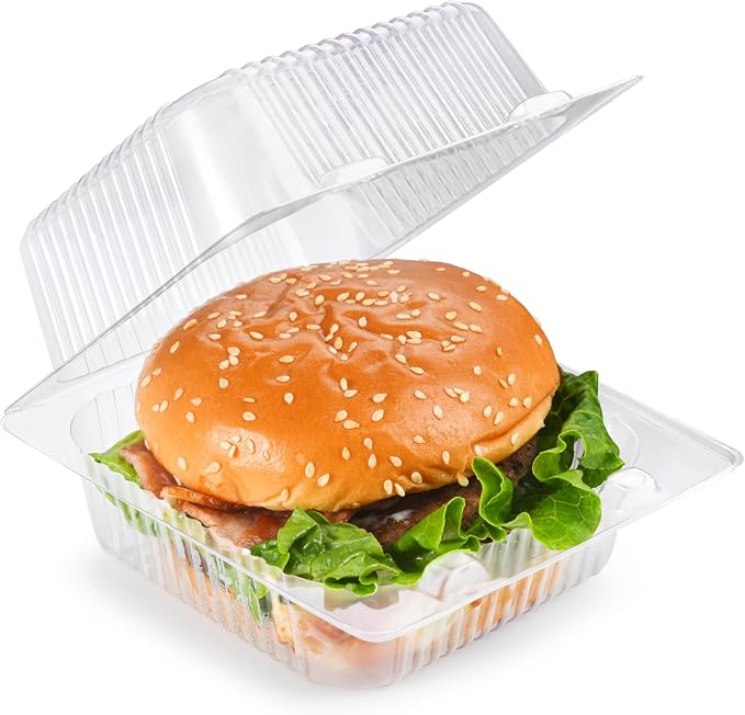 50 Pack Clear Clamshell Food Containers, Disposable Plastic Hinged Clamshell Take Out Container with Lids, To Go Food Containers for Dessert, Hamburger, Cakes Slice, Cookies, Salads, Snacksetc