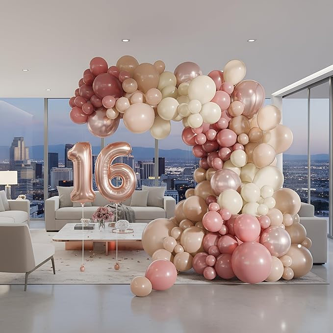 Balloon Garland Arch Kit – 146 Pcs Dusty Pink, White Sand, Nude & Rose Gold Balloons for Baby Shower, Birthday, Gender Reveal, Wedding Party – DIY Kit by Vellax™