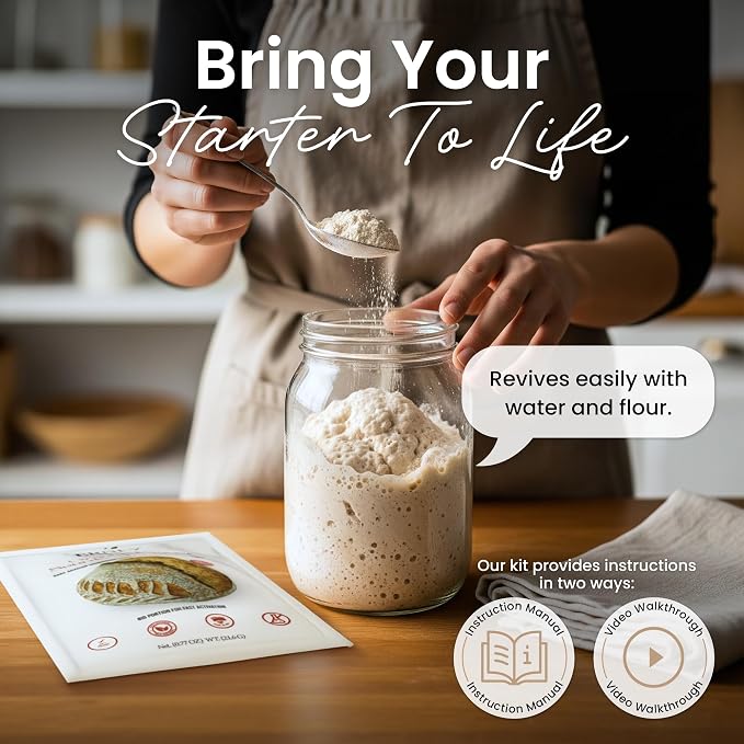 ERNEY Dehydrated Organic Rye Sourdough Starter 21.6 g Per Sachet for Bread Making - Perfect Rise Organic Sourdough Bread Flour with Instruction - Versatile Homemade Pastry Flour Perfect for Artisan Loaf Pizza Muffins