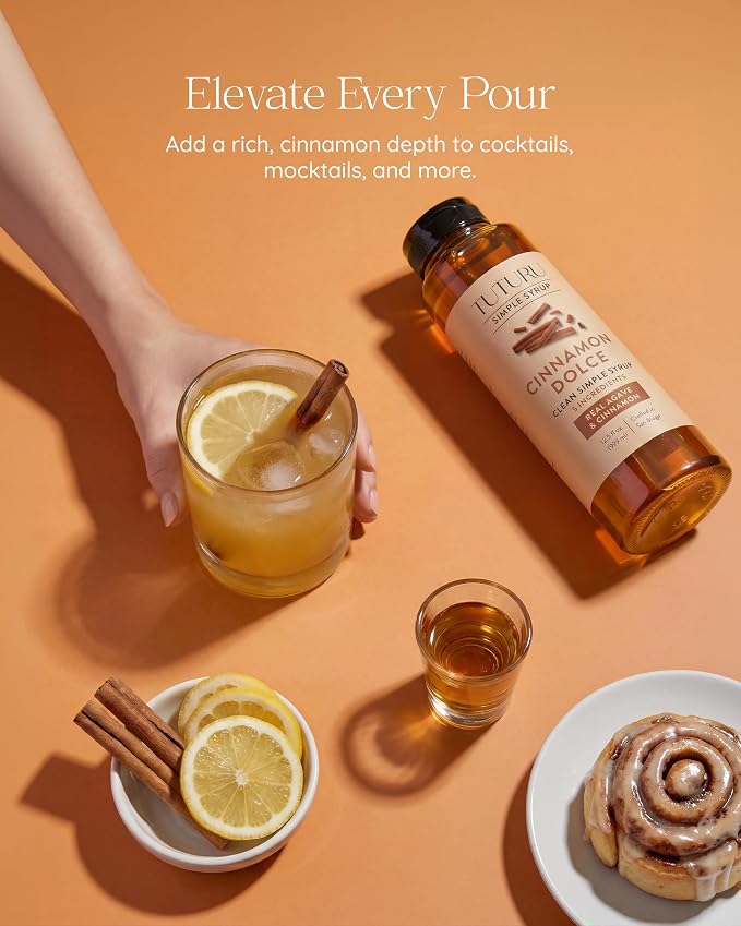 Cinnamon Dolce Simple Syrup for Coffee, Cocktails, Tea, Matcha - Sweetened with Agave Nectar - Clean Simple Syrup with Real Cinnamon, Molasses and Vanilla - 13.5 oz