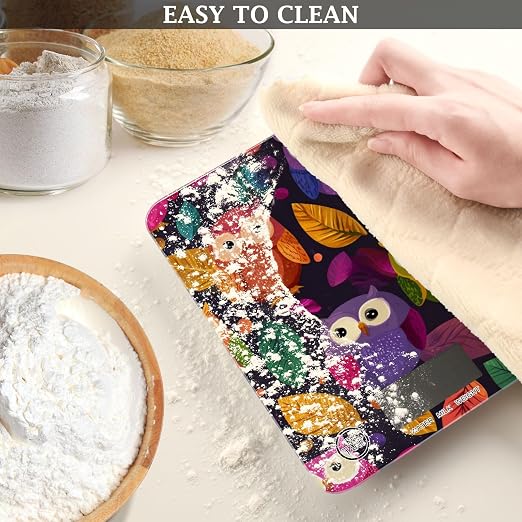 Food Scale Kitchen Scale for Baking Cooking Digital Food Weighing Measuring Scale Small Waterproof Electric Food Scale Black Owl and Leaves