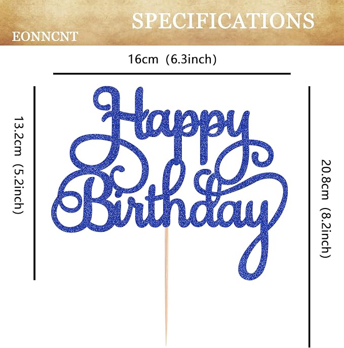 Happy Birthday Cake Topper - Royal Blue Glitter Birthday Party Cake Decoration Supplies, Photo Booth Props