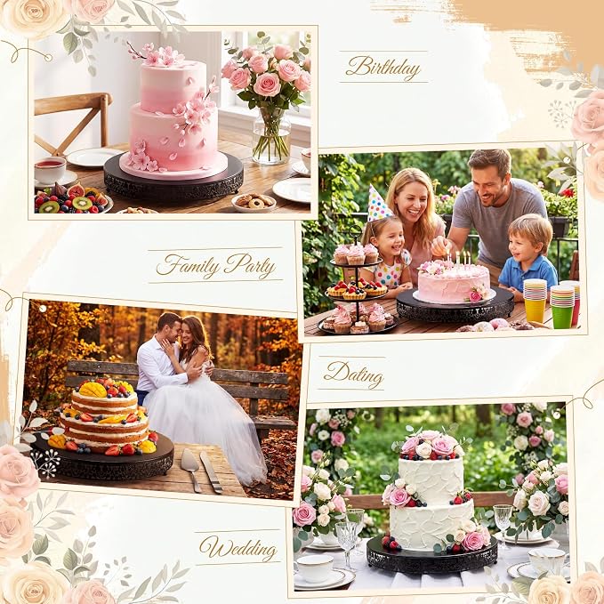 Wenqik 20 Inch Black Cake Stand Set Metal Round Cupcake Dessert Stand with Cake Cutting, Flower Spatula Wedding Cupcake Pastry Display Candy Holder Display for Wedding Party Birthday Baby Shower