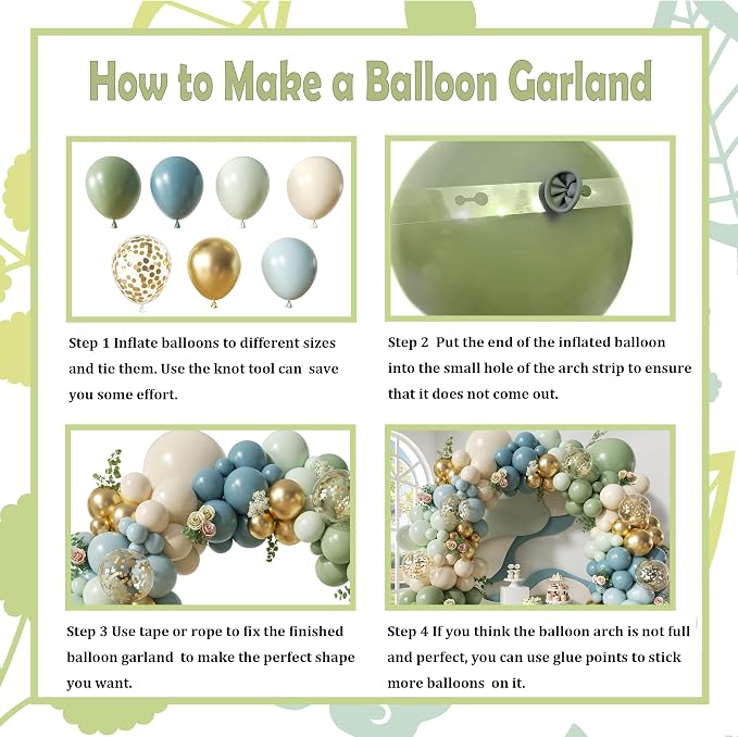 Dusty Avocado Green Balloon Arch Kit, 152Pcs Dusty Blue Retro Blue White Sand Macaron Green Gold Confetti Balloons for Baby Bridal Shower Wedding Engagement Birthday Party Decorations
