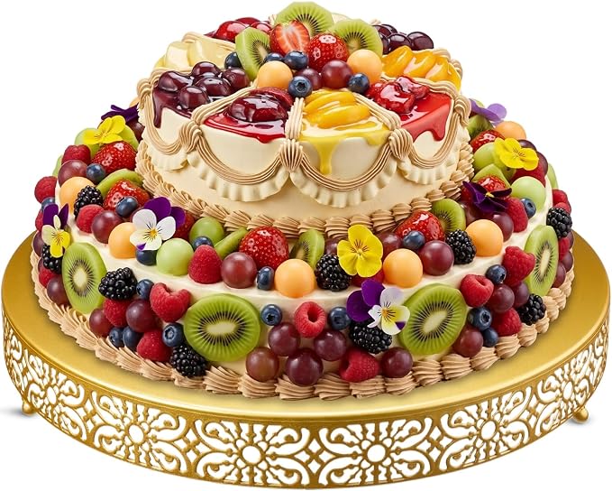 Wenqik 20 Inch Cake Stand Round Metal Cupcake Dessert Wedding Cake Stand Cookies Display Holder Fruit Food Serving Tray for Table Wedding Birthday Anniversary Party Decor (Gold)