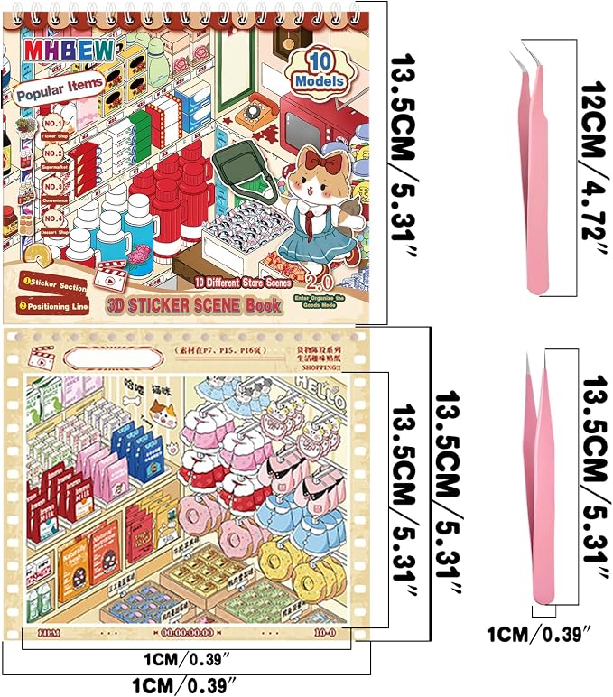 10 Sets Big DIY 3D Sticker Scene Book for Kids Adults Make Your Own Shop House Stickers for Gifts Stickers Therapy for Adult Relief Stress Pass The Time Supermarket Bakery Toy Cosmetics Store