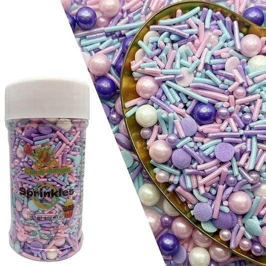 CandiJumpin Pastel Pearl Sprinkles, Edible Pearls and Jimmies Mix Pink Blue and Purple Sprinkles Crunchy Jimmies Edible Pearls for Cake Decorating Pearl Decoration for Baking Baby Shower Party Birthday Wedding Christmas Supplies 3 OZ