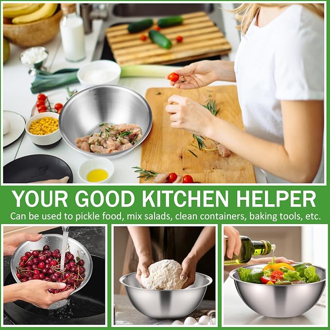 Honeydak 12 Pcs 304 Stainless Steel Mixing Bowls with Graduations, 31 oz Salad Bowls Metal Serving Reusable Baking Food Storage Containers for Baking, Cooking, Making Salads, Soups, Ice Cream, Noodles