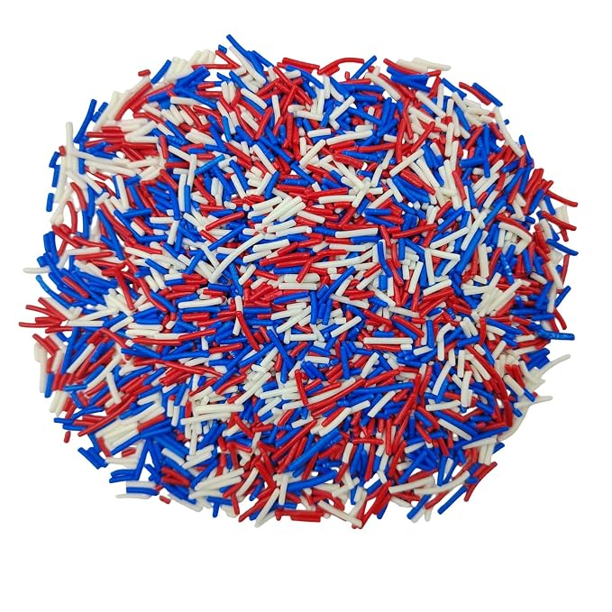 Patriotic Jimmies Sprinkles, Edible Jimmy Sprinkles, Red Blue White Crunchy Jimmies Mix for Cake Decorating, Edible Cookie Cupcake Decorations for Fourth of July Baking and Holiday Party Treats