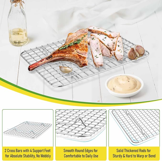 Homikit 3 Pack Cooling Rack Set, 12" x 9" Stainless Steel Baking Rack for Bacon Bread Pizza, Metal Wire Oven Racks for Cooking Roasting Fit Quarter Sheet Pan, Rust Free & Dishwasher Safe