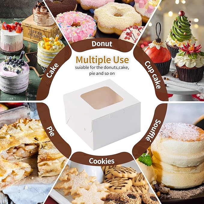 50pcs 5x5x2.5 Inches Cookie Boxes,White Bakery Boxes with Window,Small Treat Boxes,Mini Cake Boxes,for Pastry,Dessert,Cookies,Muffins,Donuts,Chocolate Covered Strawberries (5 * 5 * 2.5inch)