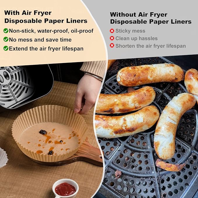 Air Fryer Liners for Najia, 50 PCS Air Fryer Paper Liners Disposable - 6.3 Inch Round Parchment Sheets for 2-4 qt Basket, Oil Proof Airfryer Paper Liner for Baking Cooking Food