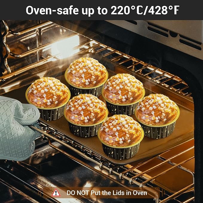 EUSOAR Foil Baking Ramekins, 100pcs 5oz 125ml Muffin Liners Creme Brulee Cups with Lids, Cupcake liners Baking Cups Aluminum Foil Cupcake Pudding Bake Cups Holders Pans Oven Safe