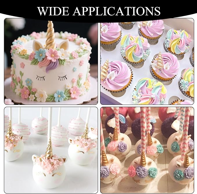 Unicorn Fondant Molds Rose Flowers Silicone Mould for Cake Decoration Chocolate Unicorn Horn Design Cupcake Toppers Clay, Set of 4
