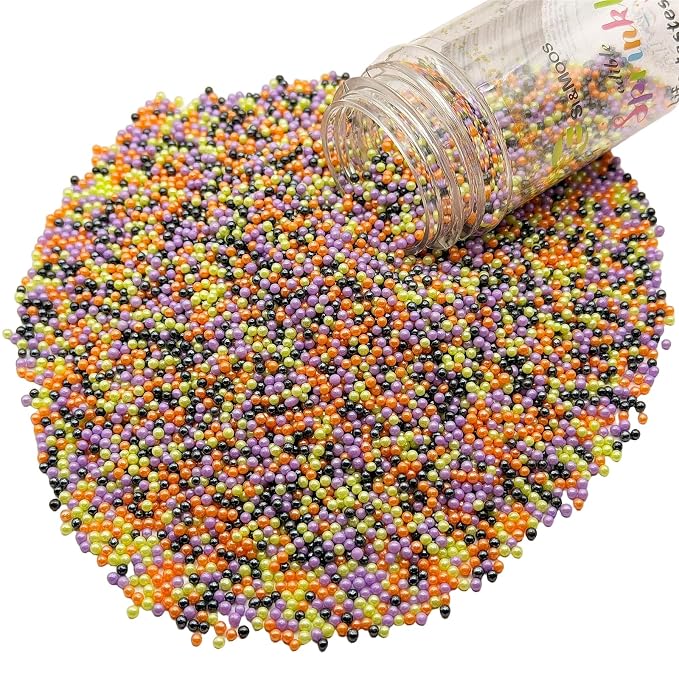 SE Si&Moos Nonpareil Sprinkles, 2mm Black Purple Orange and Green Mini Edible Pearls Black and Purple Sprinkles for Cake Decorating Orange and Green Mini Pearls Halloween Cookie Decorations Wedding Baby Shower Party Christmas Holiday Supplies 3.5 OZ