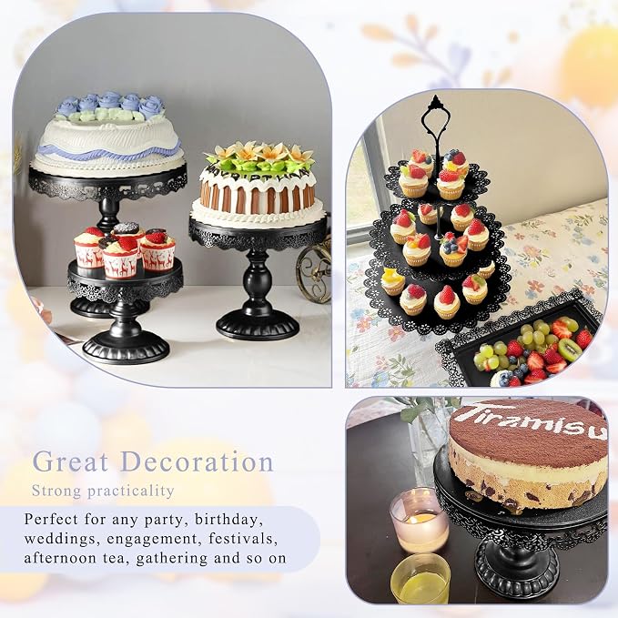 Set of 9 Cake Stands Metal Cupcake Stand Set Multiple Styles Candy Fruit Display Tower Dessert Plate Cake Serving Tray for Birthday Party Wedding Anniversary Baby Shower Engagement (Black)