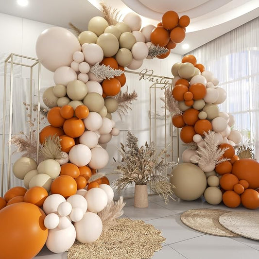 Fall Balloon Garland Arch Kit, 160Pcs Boho Burnt Orange Pastel Brown Pale Orange Balloons for Birthday, Baby Bridal Shower, Wedding Party Decorations
