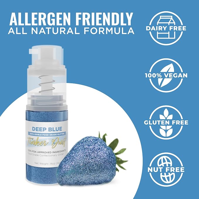 Bakell - Deep Blue Tinker Dust (4g, 1x Mini Spray Pump) Edible Glitter for Food, Desserts, and Baked goods!