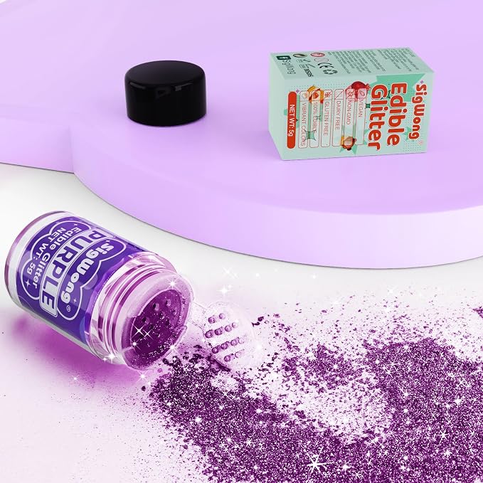 Purple Edible Glitter - 5g Food Grade Cake Decorating Shimmering Glitter, Edible Sprinkle Luster Dust for Drinks, Chocolates, Fondant, Strawberries, Cupcakes, Candy, Easter Cookie - Vegan