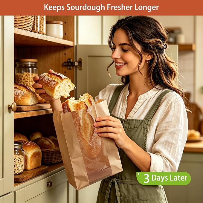 200 Pcs Bread Bags for Homemade Bread, Sourdough Bread Bags With Clear Window, 13.7x8.2x3.7in Large Thicker Bakery Bags Used for Storage Loaves Cookies Candy Snacks, 210 Cute Sealing Stickers