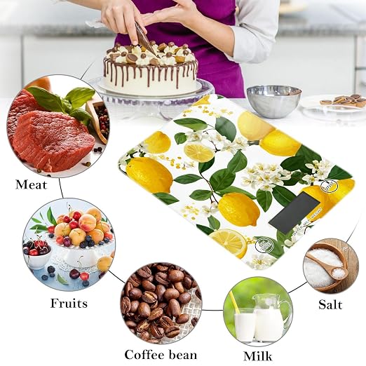 Food Scale Kitchen Scale for Baking Cooking Digital Food Weighing Measuring Scale Small Waterproof Electric Food Scale Yellow Lemon Flowers