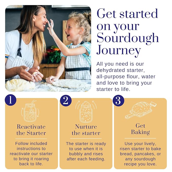 Gluten Free Sourdough Starter - 100+ Year Old Dehydrated Heirloom Style Sourdough Starter Kit for Sourdough Bread, Pizza, Buns, Pancakes, Muffins | Easy to Use | Beginner Friendly