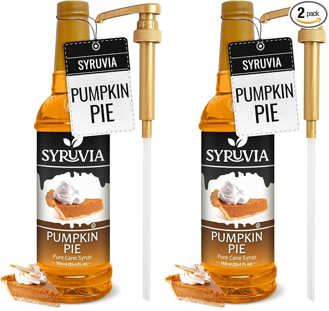 Syruvia Pumpkin Pie Coffee Syrup, Flavored Syrup for Drinks, Lattes, and Desserts – 25.4 fl oz, With Pump (Pack of 2)
