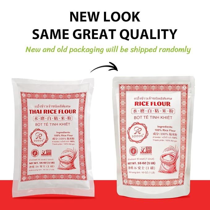 Soeos Thai Rice Flour 32 Ounce (Basic), Rice Flour for Baking or Cooking, All Natural White Rice Flour for Sourdough Bread, Vegan, Gluten-Free