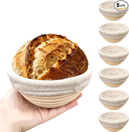 5 inches Round Banneton Basket for Bread Proofing, Dough Proofing Bowls with Removable Liner, Good for Home Sourdough Bakers Baking, 6 Pack