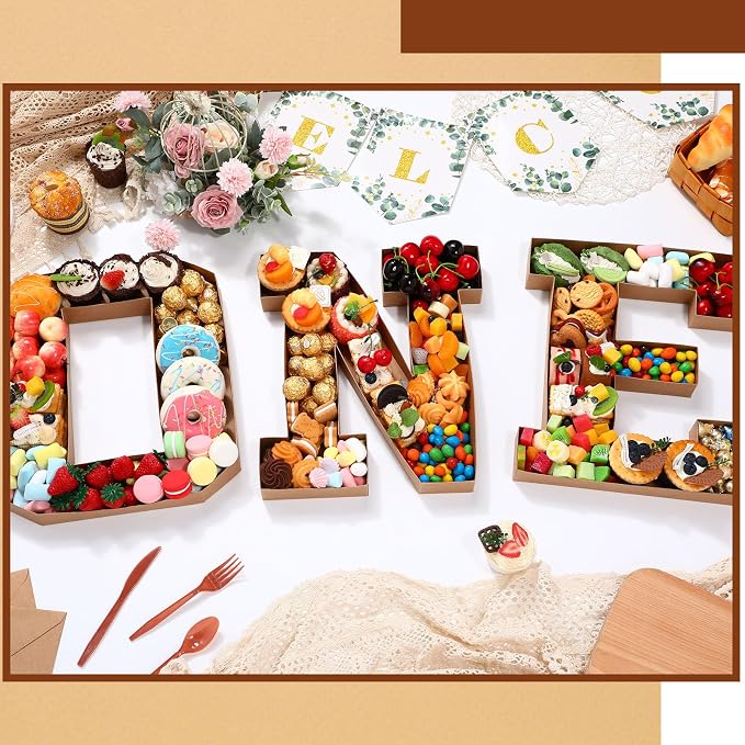 SiliFine 13.7''H Cardboard Letters Box for Charcuterie Birthday Fillable Paper Mache Candy Container Letter Box for Birthday Treats Festival Decorative (Letter N)