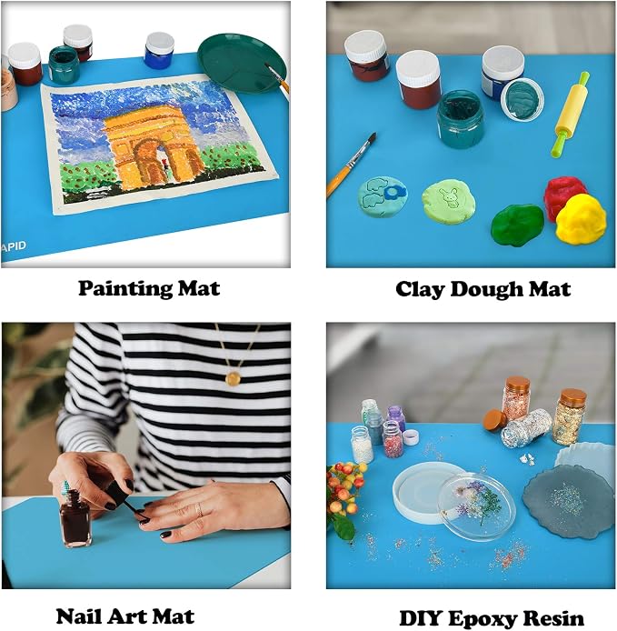 Sapid 2Pcs Thick Silicone Mat for Crafts, Nonstick Silicon Sheet for Epoxy Resin, Jewelry Mold Casting, Art Painting Mats, Food Grade Pastry Mat, Heat- Resistance Placemats (15.7"×11.8", Blue)