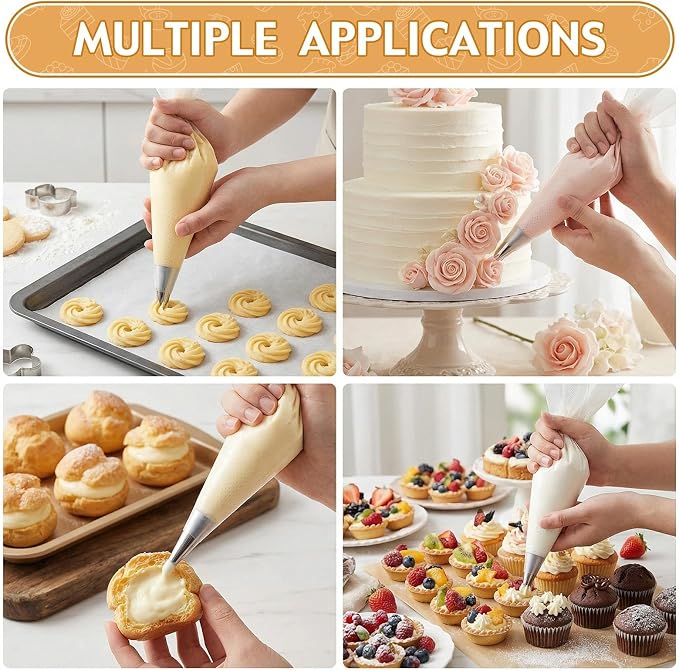 ilauke Piping Bags 200 Pcs 13 inch Pastry Disposable Icing Bags, Anti Burst Cake Decorating Bag, Non-Slip Durable Frosting Piping Bag for Cookie Cake Decorating Supplies Cupcakes Baking Decoration