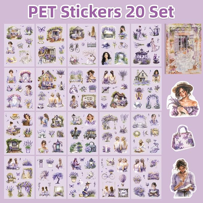 Uideyvi Summer Theme Sticker Scrapbooking Supplies for Junk Journal, 20 Sheets PET Stickers(TZ-001-006)